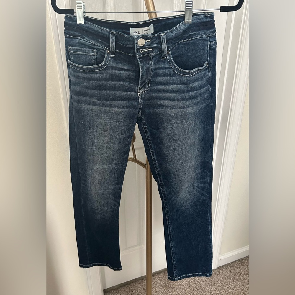 Stella Slim Fit Low Rise Cropped Dark Distressed Jean Size 28